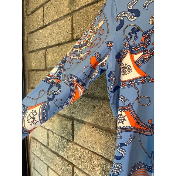J.Mclaughlin Blue & Orange Nautical Print Top With 3/4 Sleeves Womens Size M - Picture 4 of 7